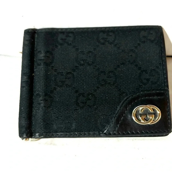 Gucci GG  unisex black canvas/ leather wallet - Picture 1 of 9